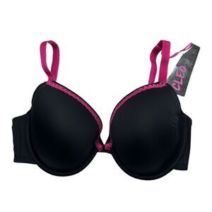 New Panache Jude black Molded Cup Bra 34E 34DD Lace Trim